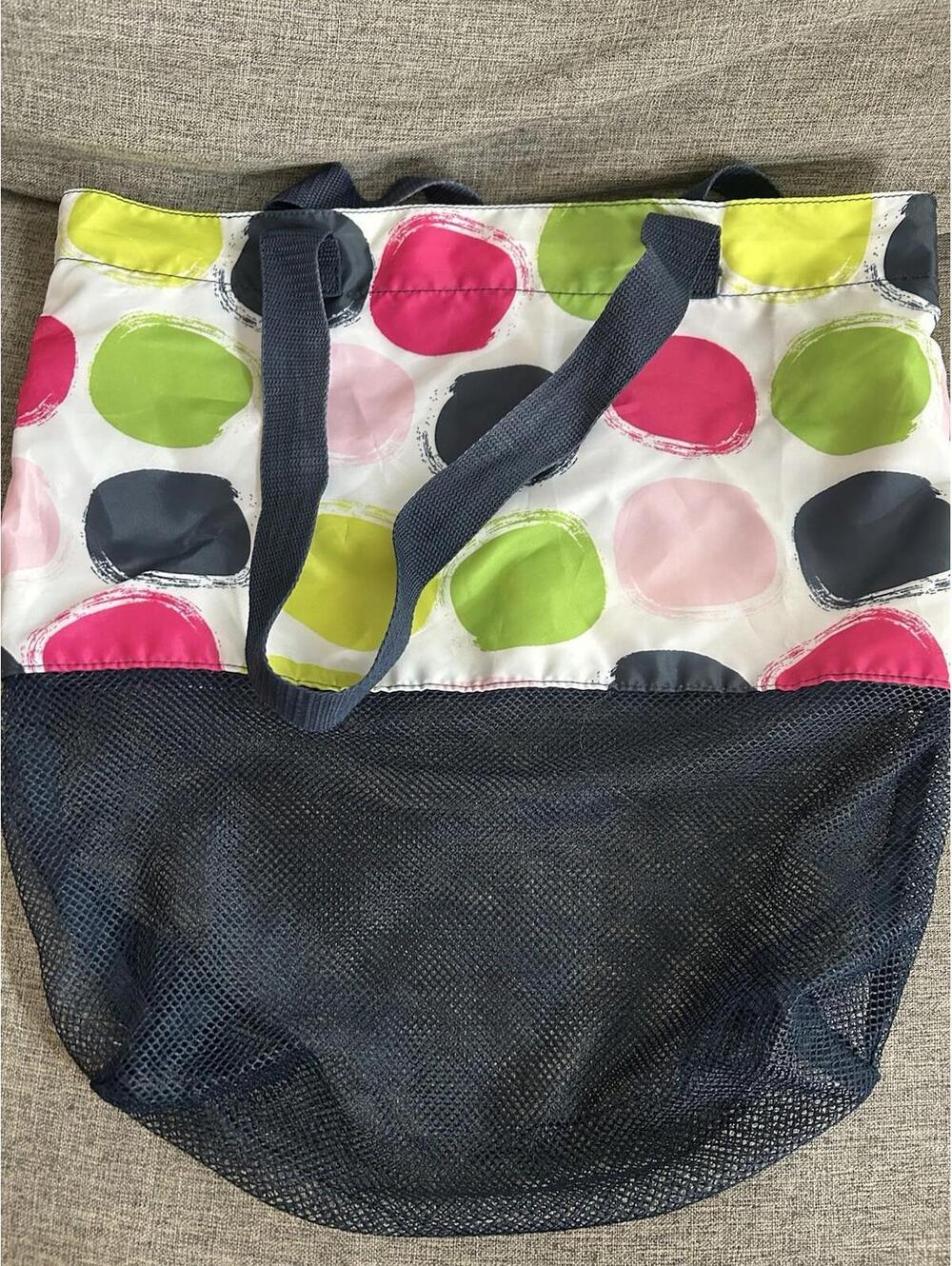 Thirty One Mesh Mix Cinch Bag In On the Spot Beach Pool Travel Polka Dot